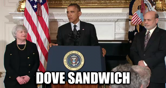 bernanke, obama and yellen dove sandwich