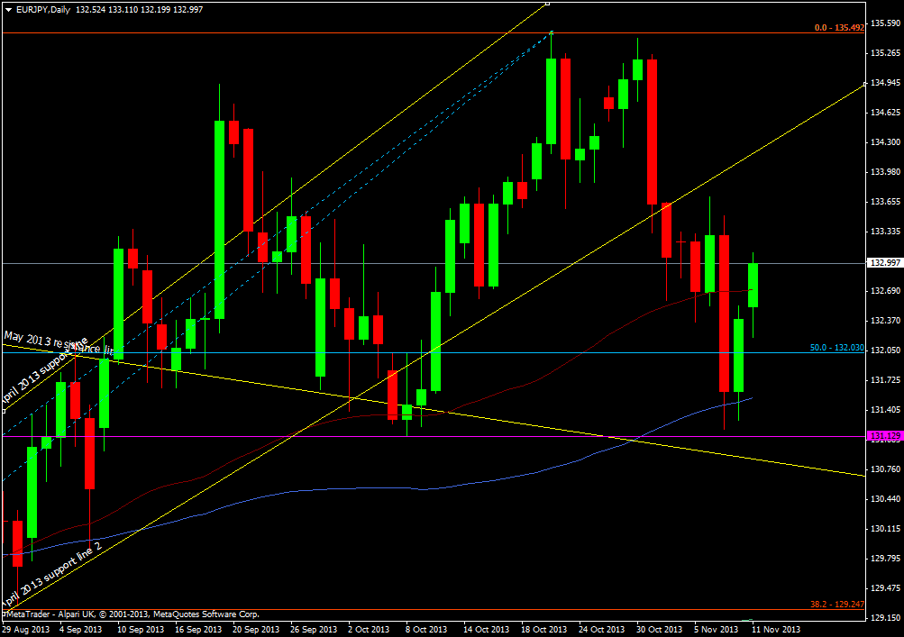 EUR/JPY daily chart 11 11 2013