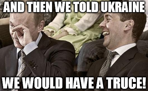 Putin laughing at the truce