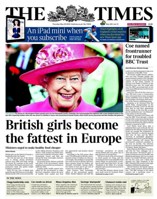 UK Times picture of the Queen fattest girls 29 May 2014