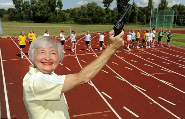 Janet Yellen with the starting pistol