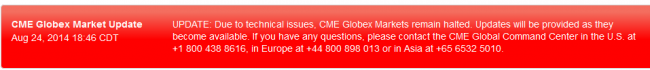 CME Globex futures closed 25 August 2014 technical difficulties