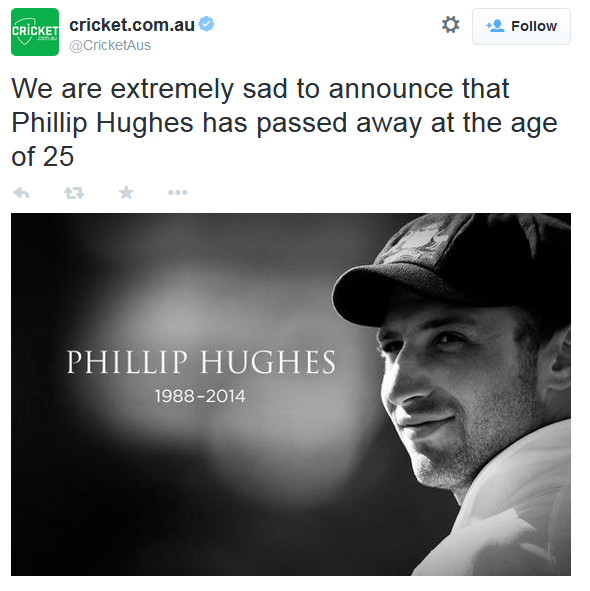 Phillip Hughes dead 27 November 2014