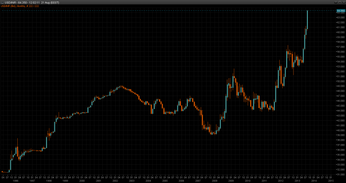 USD/INR Monthly chart 21 August 2013