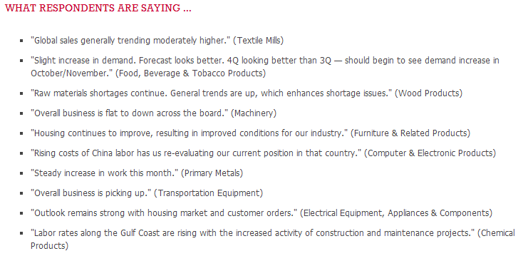 US ISM mfg comments