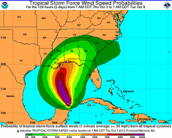 Karen tropical storm probability