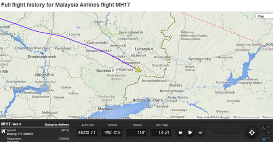 Malaysia MH17 flight path
