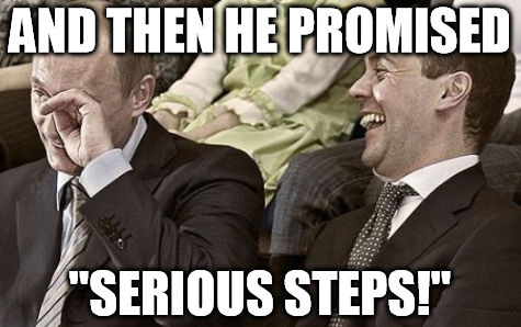 Putin laughing at serious steps meme