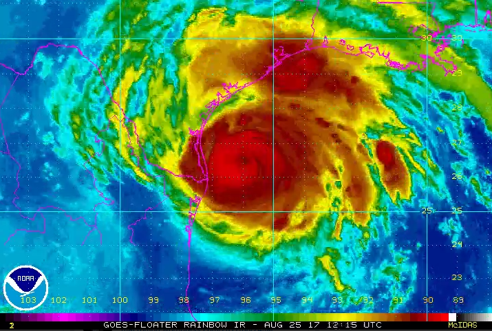 The latest forecast puts hurricane Harvey just below Category 3 status