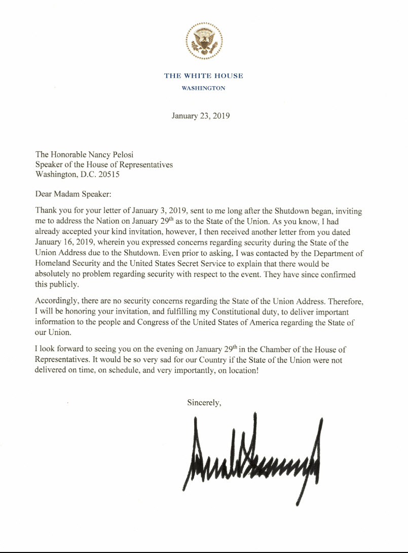 Trump letter to Pelosi