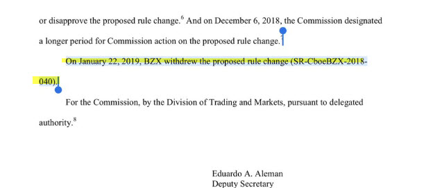 Withdraws the proposed rule change for listing of SolidX Bitcoin ETF.