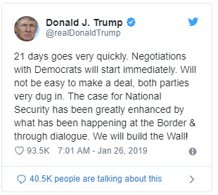 Pres. Trump tweet.  "We will build the Wall!"