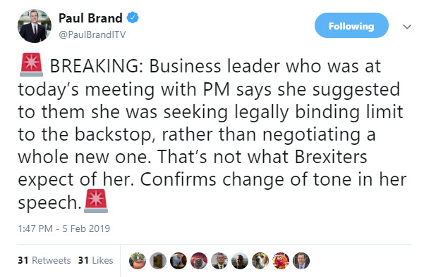 ITV's Paul Brand tweets about Brexit negotiations