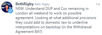 DUP and Attorney General Cox to stay in London