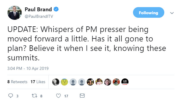 So tweets Paul Brand from ITV