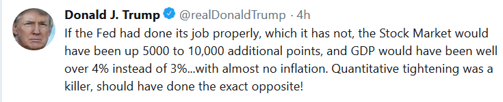 Trump tweets on the Federal Reserve
