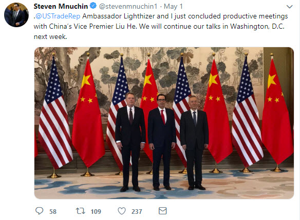 Mnuchin characterizes meetings with China as being productive