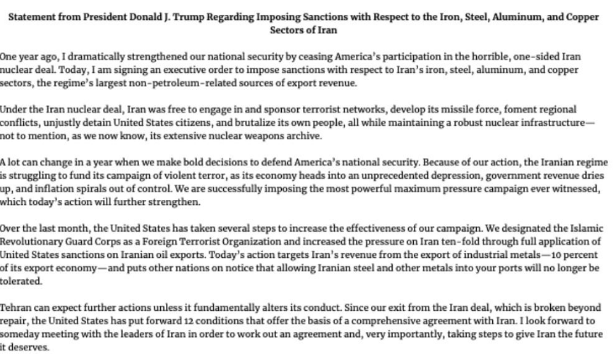 iran statement trump