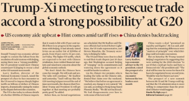 The front page of the UK's Financial Times on China US trade war.