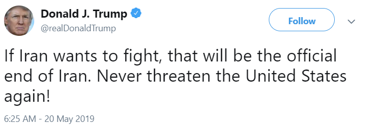 US President Trump tweet in Iran