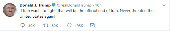 Pres Trump tweet over the weekend on Iran.