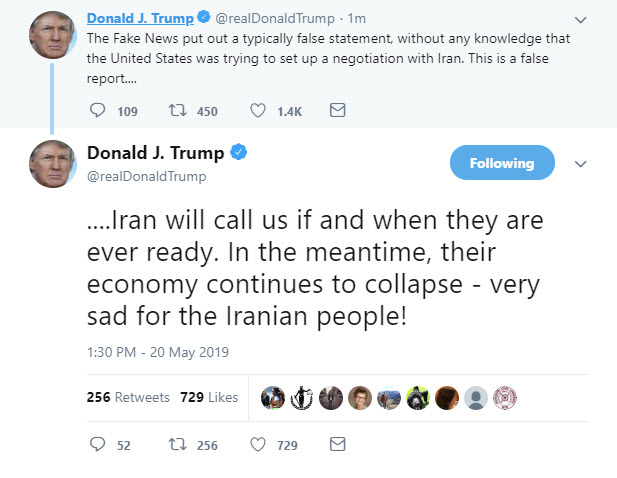 Pres Trump tweeting on Iran
