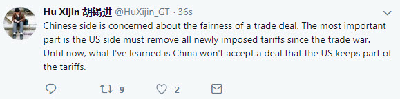 Hu Xijin, editor in chief of the Global Times tweets