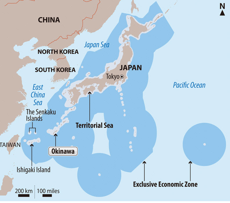 The Japanese Coast Guard says the unidentified projectile appears not to have land inside Japan's economic zone.