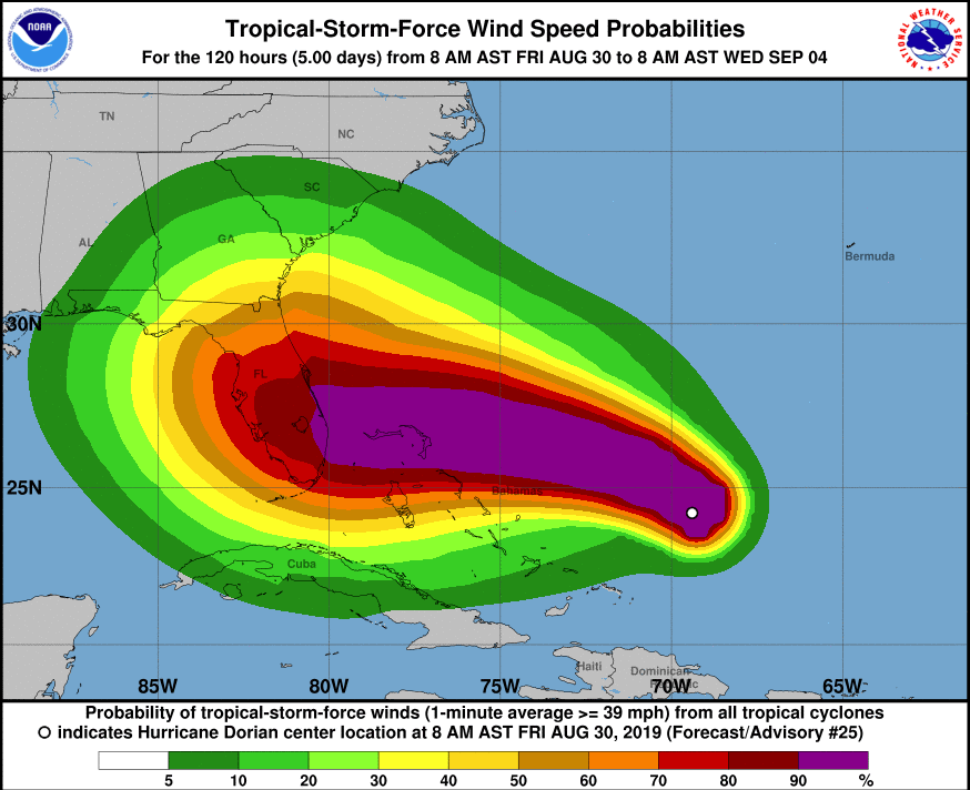 +90% probability of hitting area around West Palm Beach