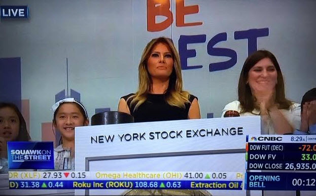 Melania Trump rings the opening bell at the New York Stock Exchange