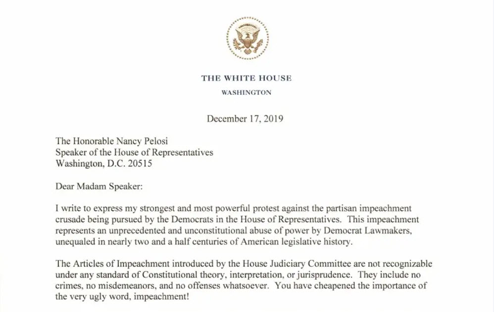 The White House letter to Pelosi