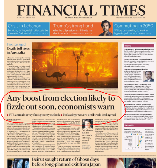 Financial Times reports ion its survey of economists, making it onto the front page: