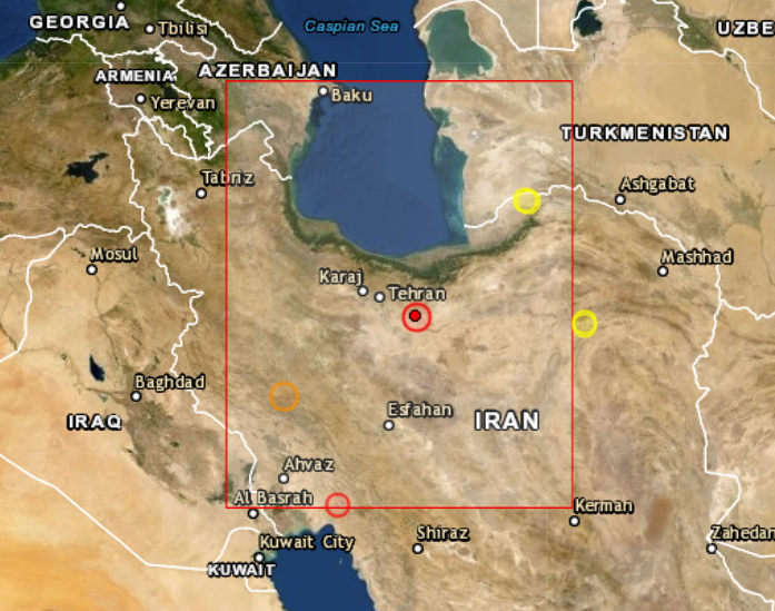 An earthquake in northern Iran, depth 60km