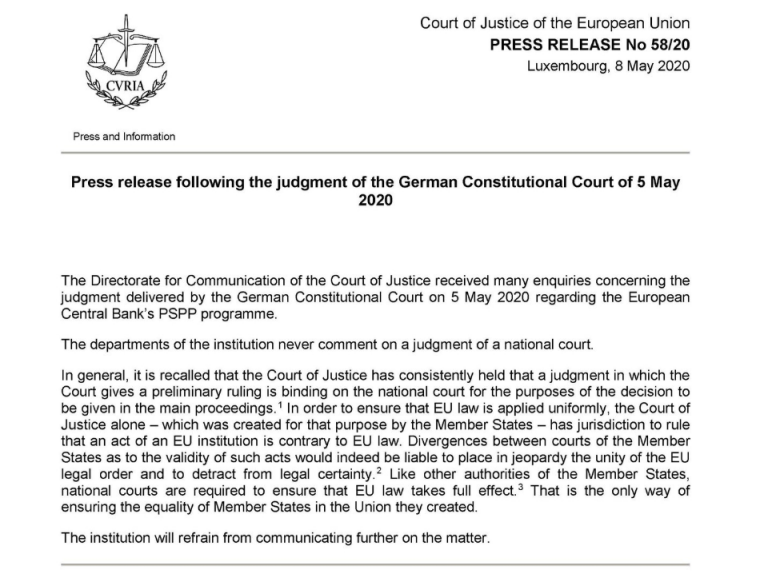 ECJ comments on the German court ruling on the ECB