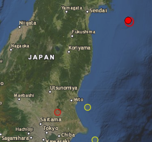 The quake was around 89 km E of Sendai-shi in the sea at a depth of 60+km