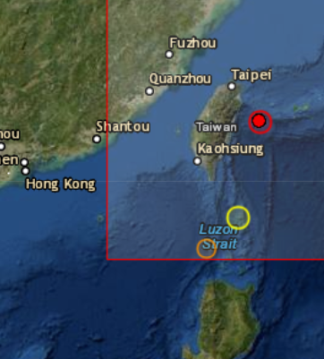 An earthquake 97 km SE of Taipei, Taiwan
