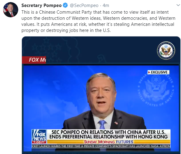 Pompeo interviewed on Fox and now tweeting out his interview 