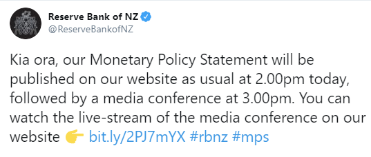Reserve Bank of New Zealand  is due at 0200GMT, news conference follows at 0300GMT.
