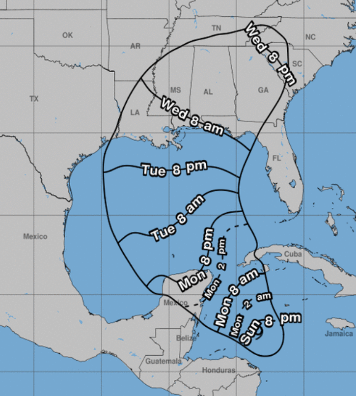 Tropical Storm Zeta is forecast to hit U.S. Gulf Coast mainland US by the middle of the week