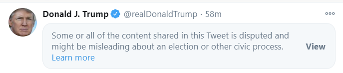 Twitter has blocked a tweet from Trump, this is the tweet now: