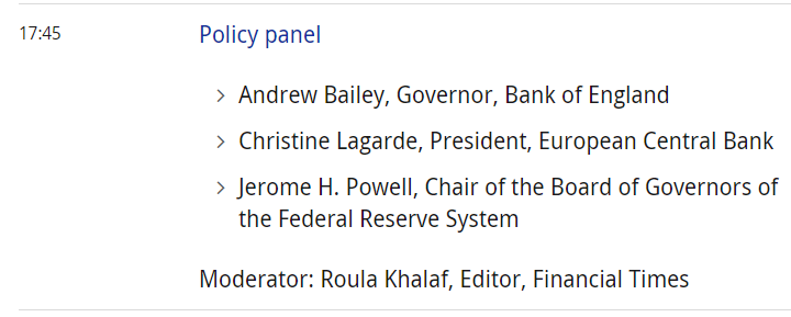 Heads of the Federal Reserve, European Central Bank and Bank of England are all speaking at the ECB forum today.