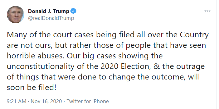 Trump flagging further legal action in his latest tweet.