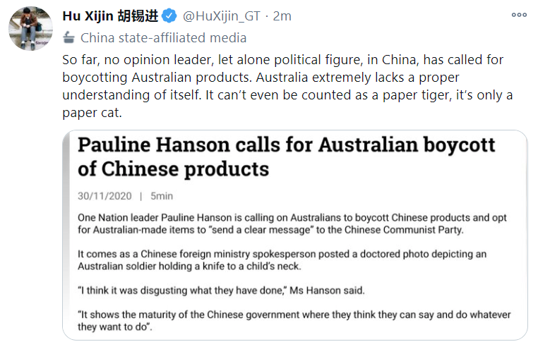 The editor of China state-media outlet Global Times is doing the bidding of his masters again.