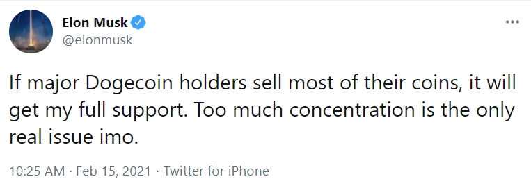 Musk tweet sending the price of the crypto up in past minutes