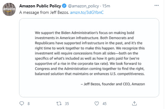 Amazons public policy message on Twitter from founder and CEO Jeff basals_