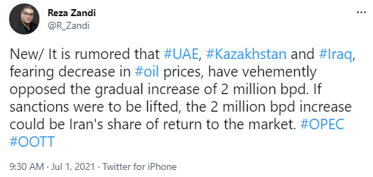 According to Reza Zandi (OPEC journalist)