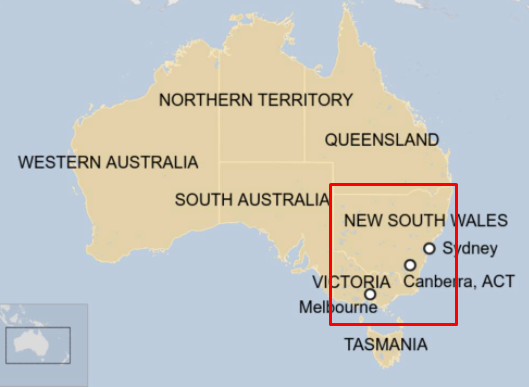 Australia NSW Victoria map