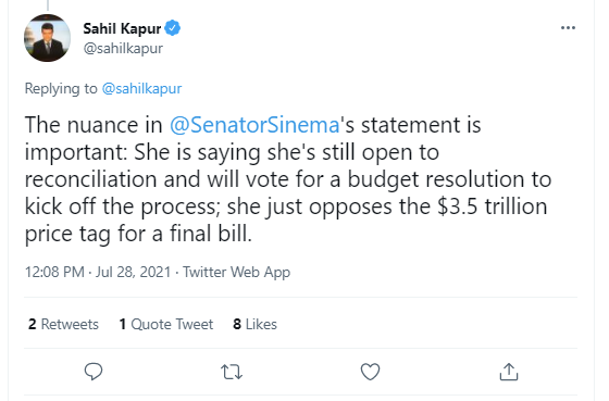 Nuance of Senator Sinema's statement.