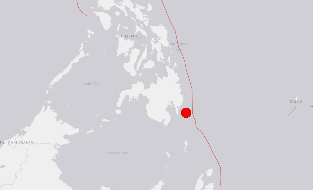 Earthquake centered 66 km SE of Bobon, Philippines