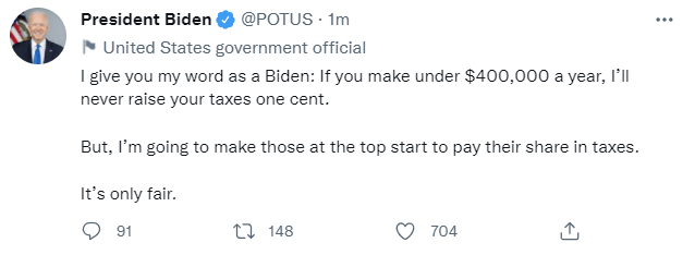Biden with a Sunday night tweet on taxes: